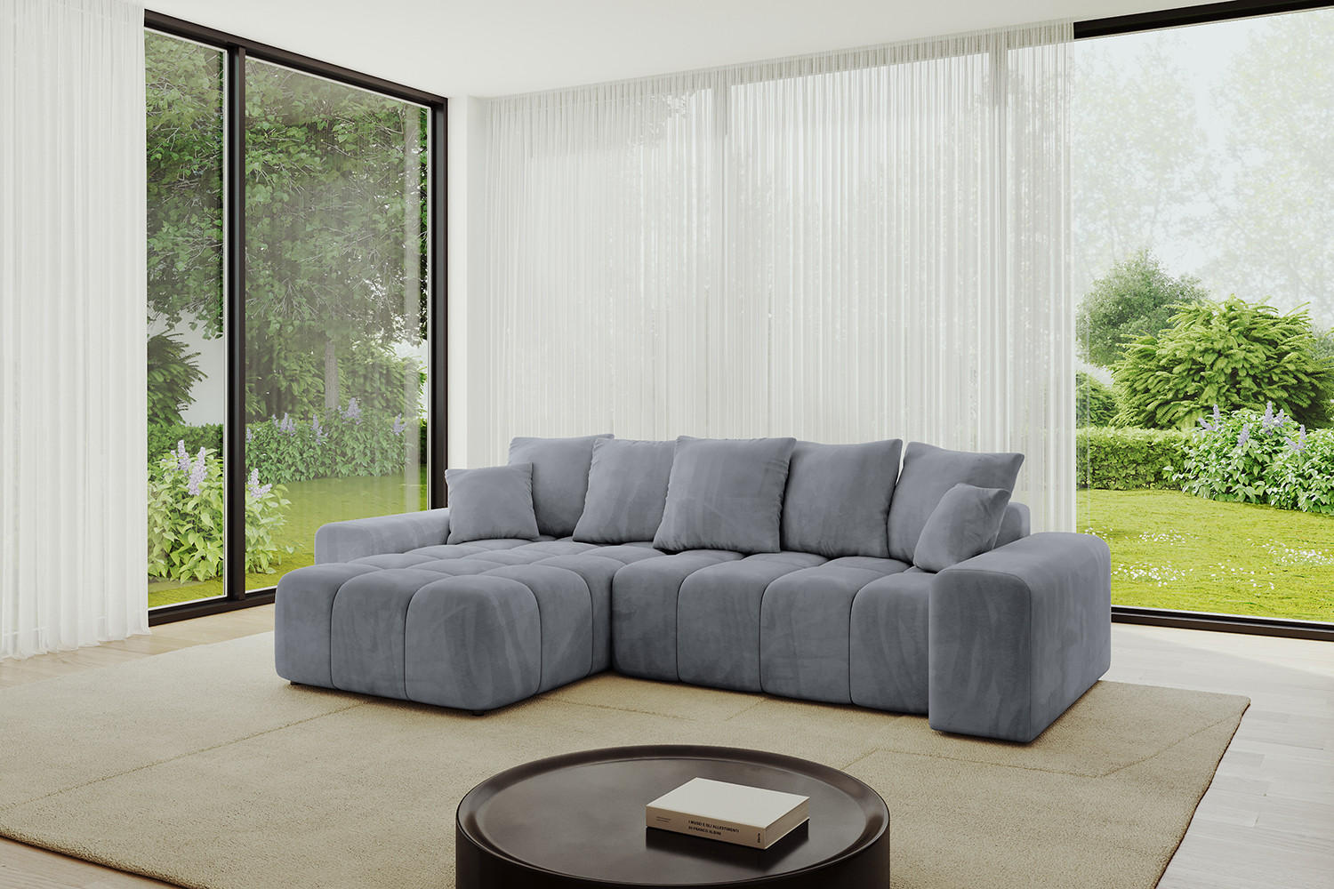 ECKSOFA Ottomane links/rechts ENIL-L 297x189x68 Hellgrau Velours - Hellgrau, Holzwerkstoff/Kunststoff (297/189cm) - ALTDECOR