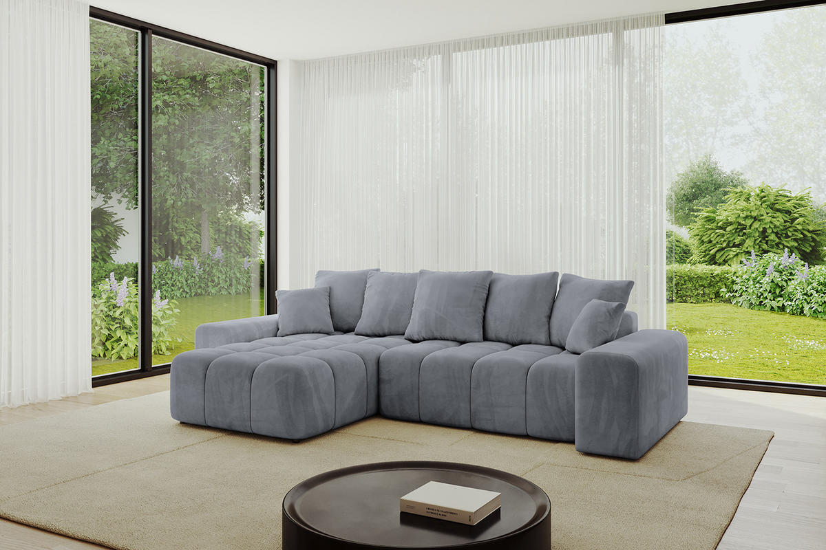 ECKSOFA Ottomane links/rechts ENIL-L 290x175x84 Hellgrau Velours - Hellgrau, Holzwerkstoff/Kunststoff (290/175cm) - ALTDECOR