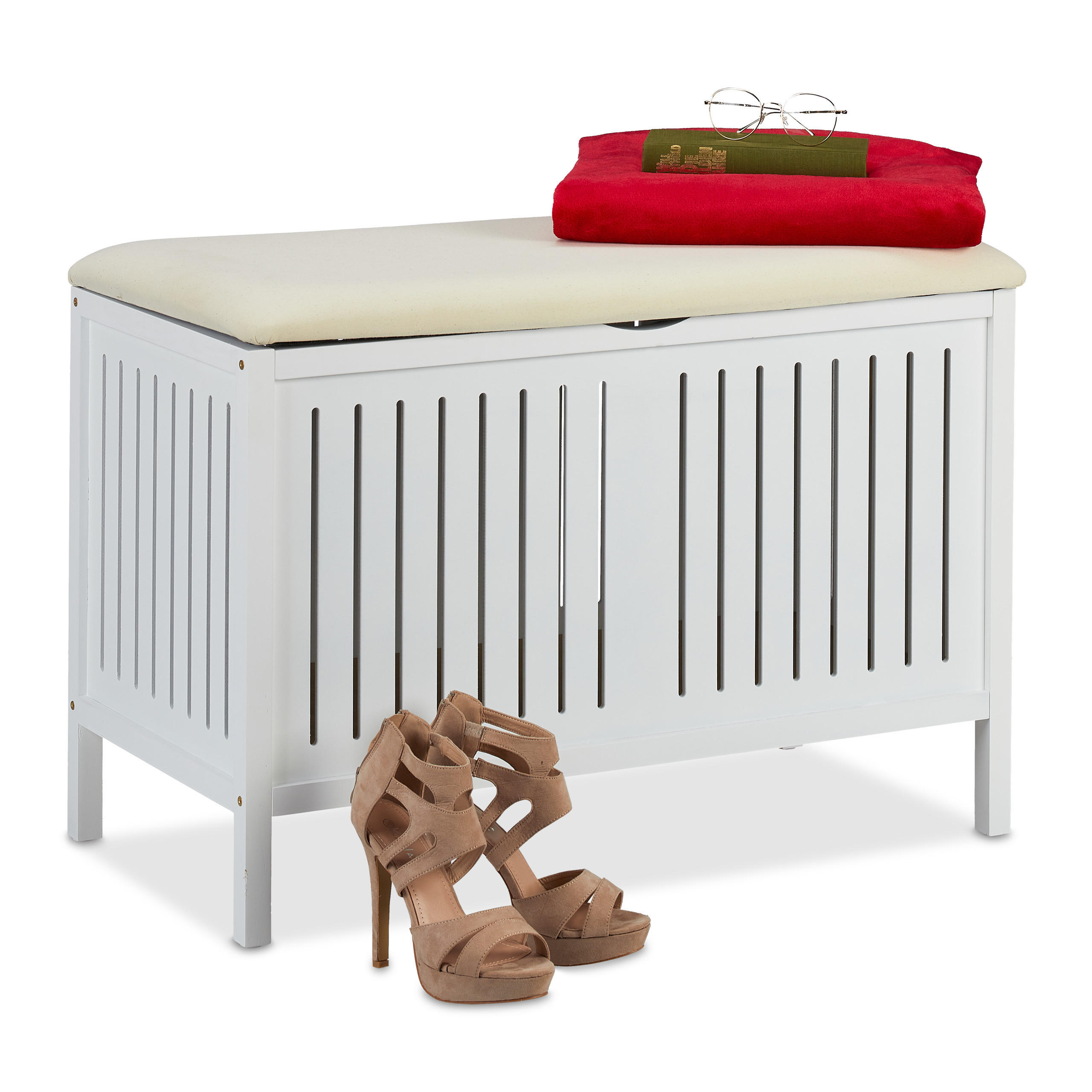 SITZBANK - Weiß, Holz/Holzwerkstoff (78/56/39cm) - Relaxdays