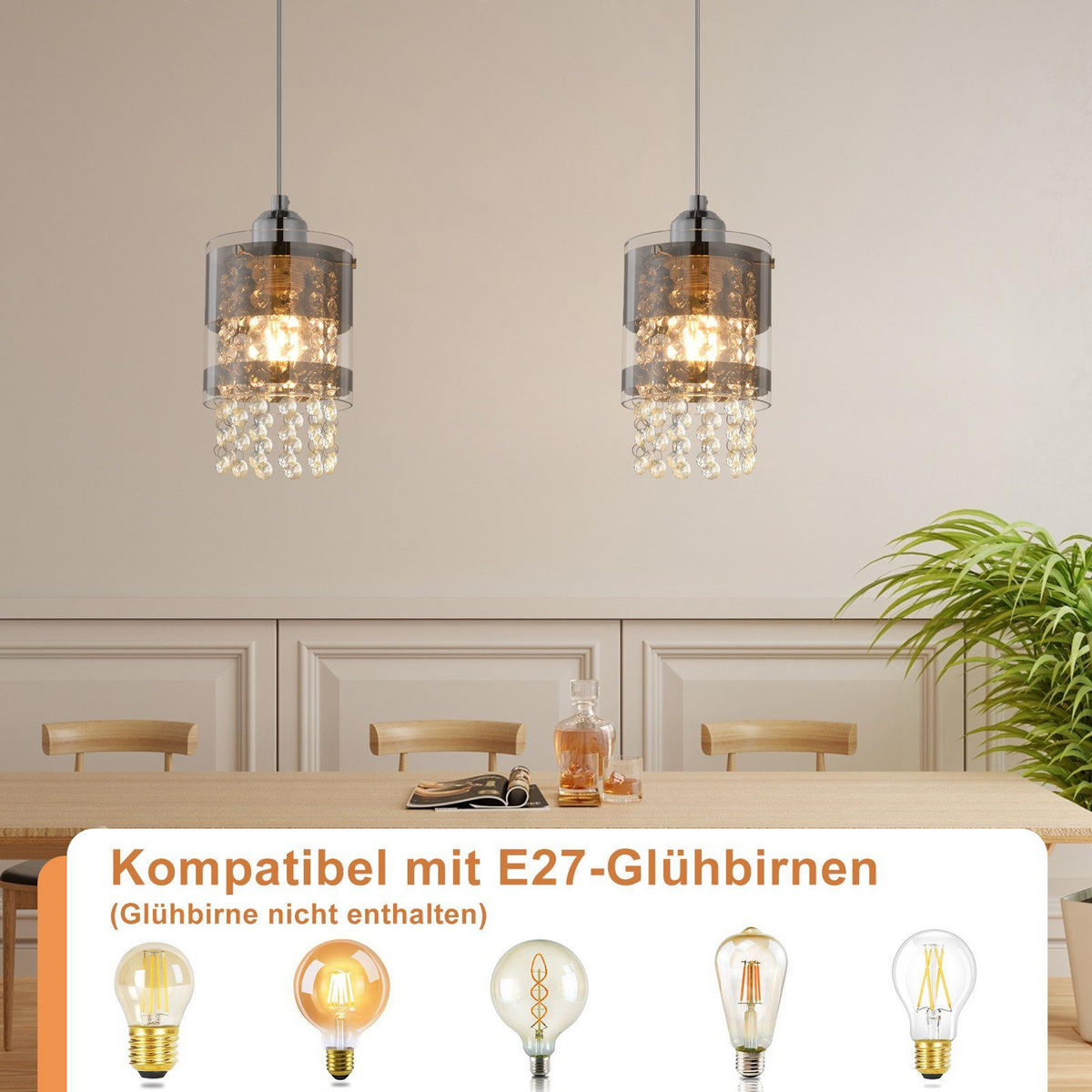 HÄNGELEUCHTE Hoch 1-flammig 12/12/19 cm - Schwarz, Glas (12/12/19cm) - Nettlife