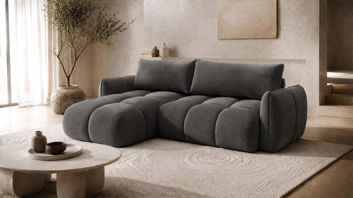 ECKSOFA L-Form Mit Schlaffunktion, Veloursstoff Bluvel, Aschgrau, Links, BELVEDER L - Grau, Holz (250/168cm) - Kaiser Möbel