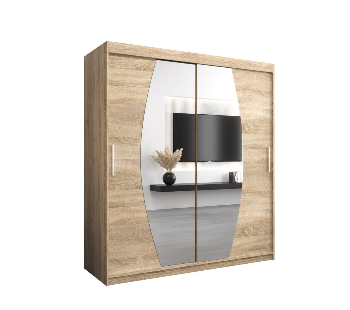 SCHWEBETÜRENSCHRANK 200/180/62 2-türig - Silberfarben/Sonoma Eiche, Holz/Kunststoff (180/200/62cm) - Abiks Möbel