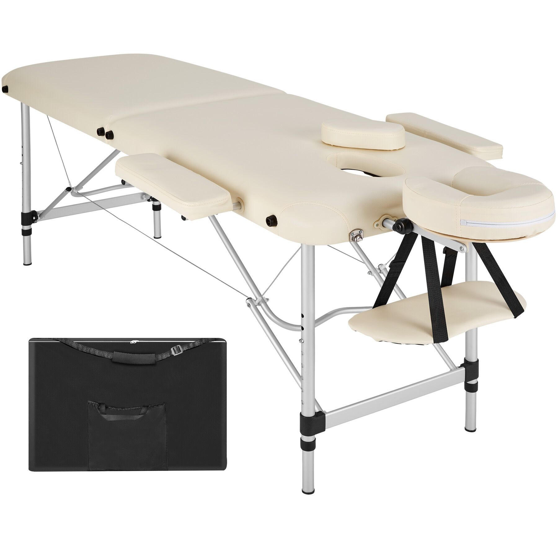 MASSAGELIEGE 2 Zonen, 210 x 95 x 89 cm,beige - Beige, Metall (60/89/205cm) - tectake