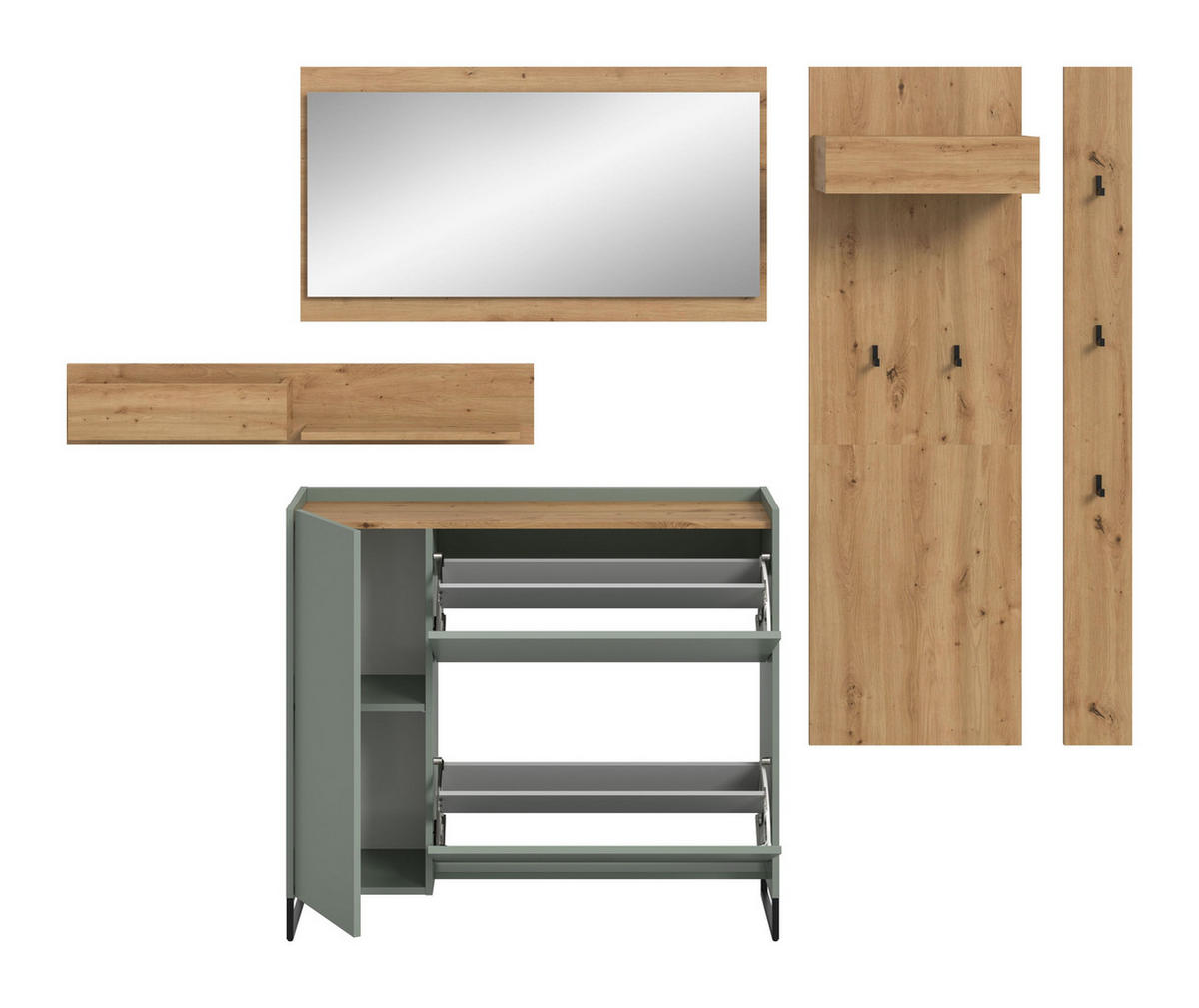GARDEROBE Flow 5-tlg. (B/H/T: ca. 236/192/32 cm) in Salbei/Salbei - Salbeigrün, Holzwerkstoff (236/192/32cm) - Homes & Jones
