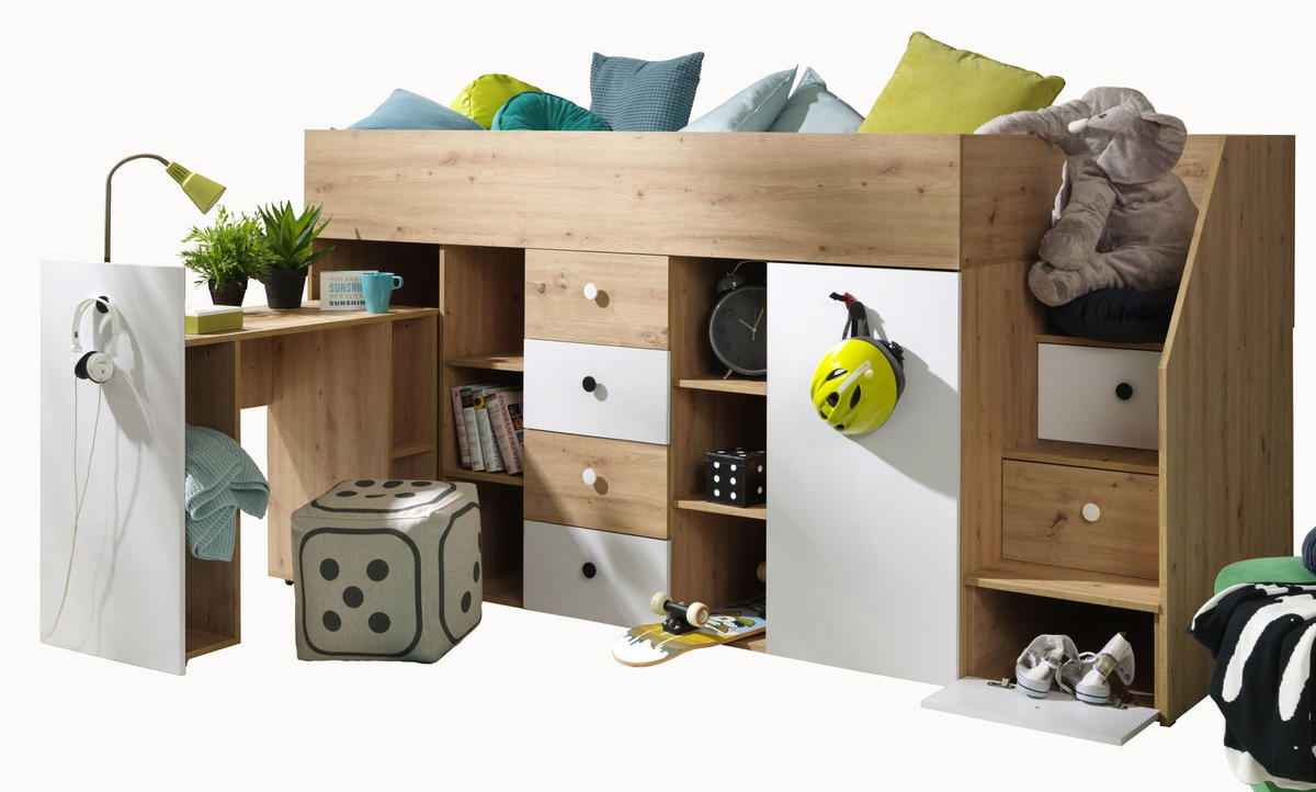 HOCHBETT 249/123/93 - Schwarz/Eiche Artisan, Holz (90/200cm) - MÖBEL KRYSPOL
