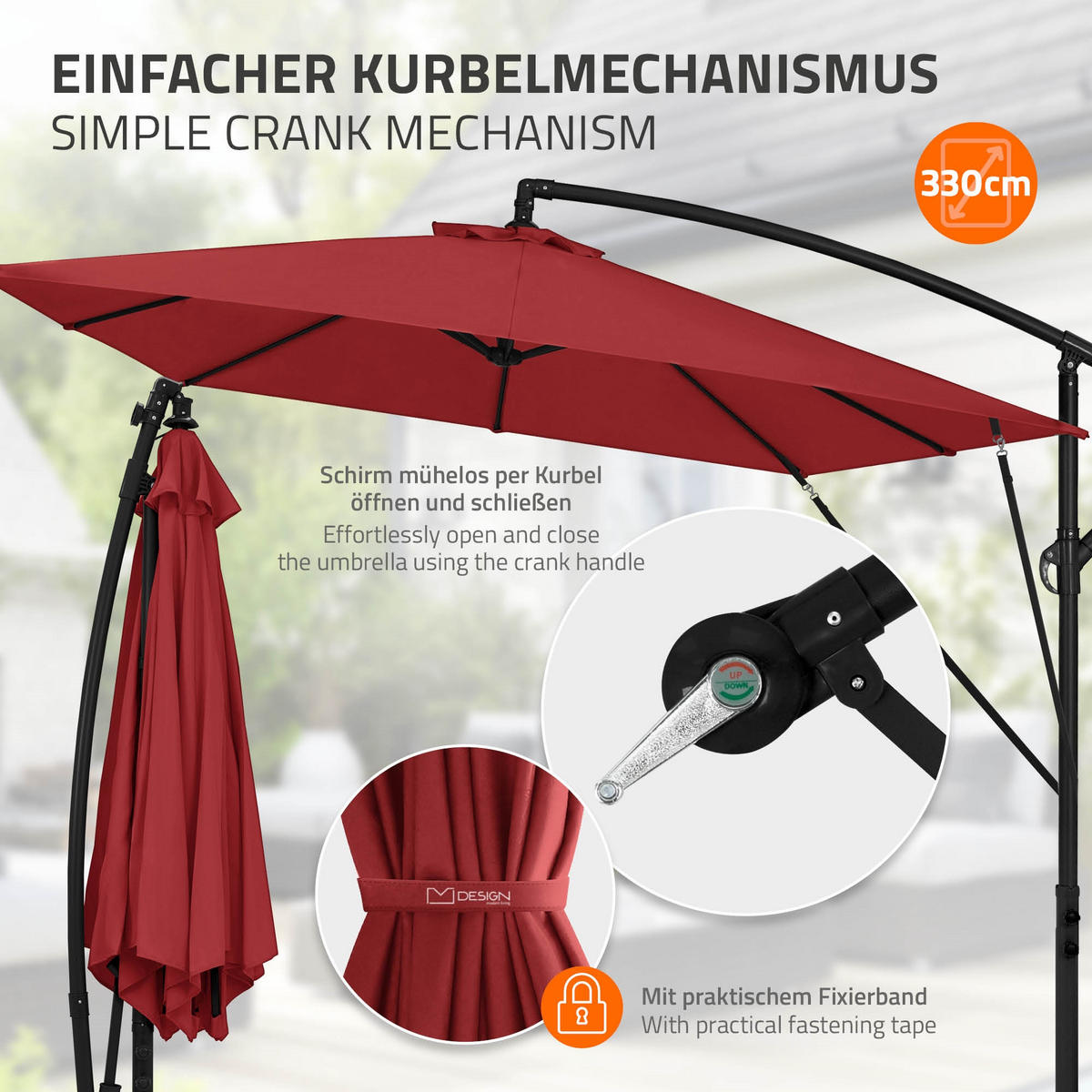 AMPELSCHIRM Ø 330 cm in Rot aus Aluminium - Rot, Metall (330/330cm) - ML-DESIGN