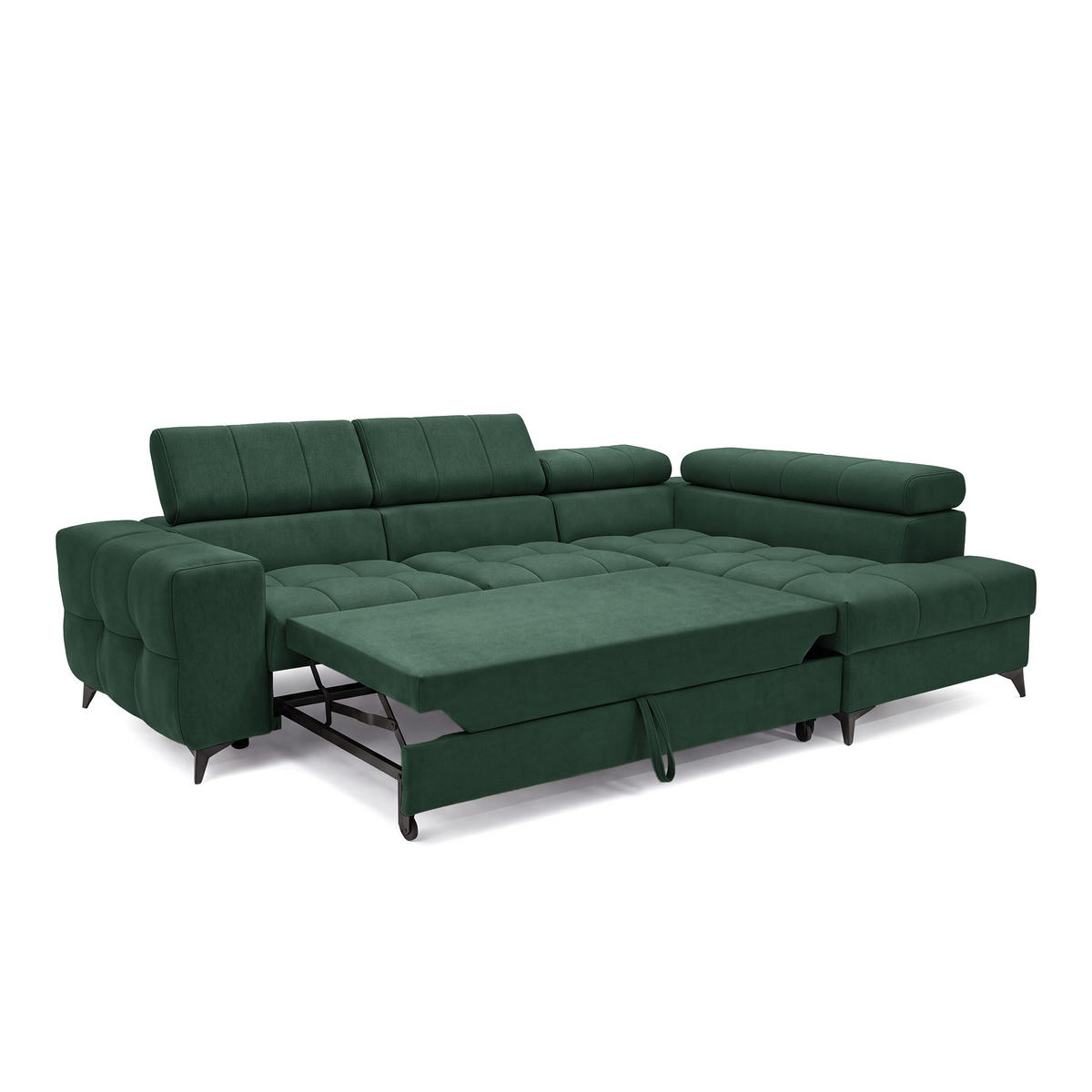 ECKSOFA PUDDING S Rechts mit Schlaffunktion 125x195 Velours Grün - Schwarz/Grün, Holz/Textil (275/177cm) - Muffo