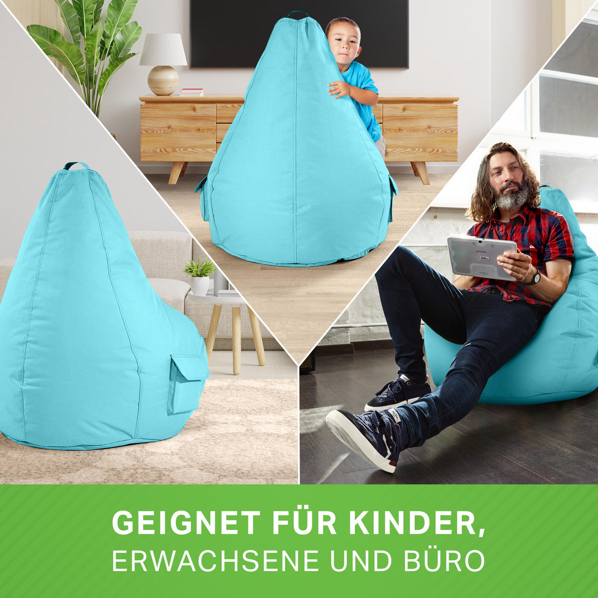 SITZSACK Lounge Chair "Cozy" 80x70x90cm - Türkis, Textil (70/90/80cm) - Green Bean