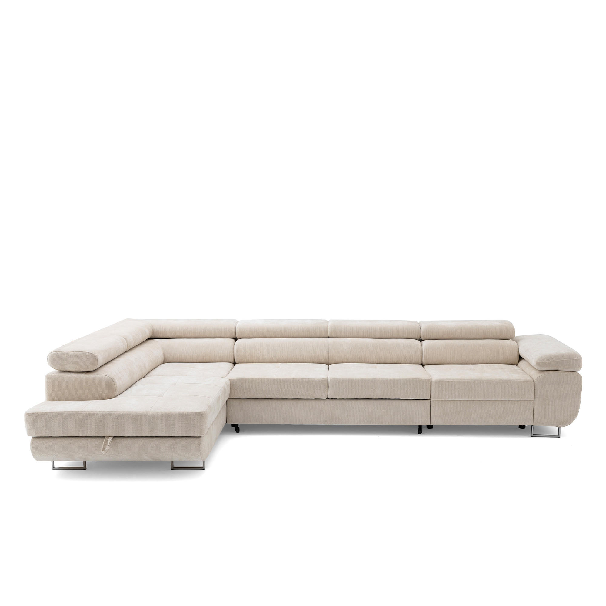 ECKSOFA WILD MAXI L Links mit Schlaffunktion 125x195 Chenille Beige - Chromfarben/Beige, Holz/Textil (350/203cm) - Muffo