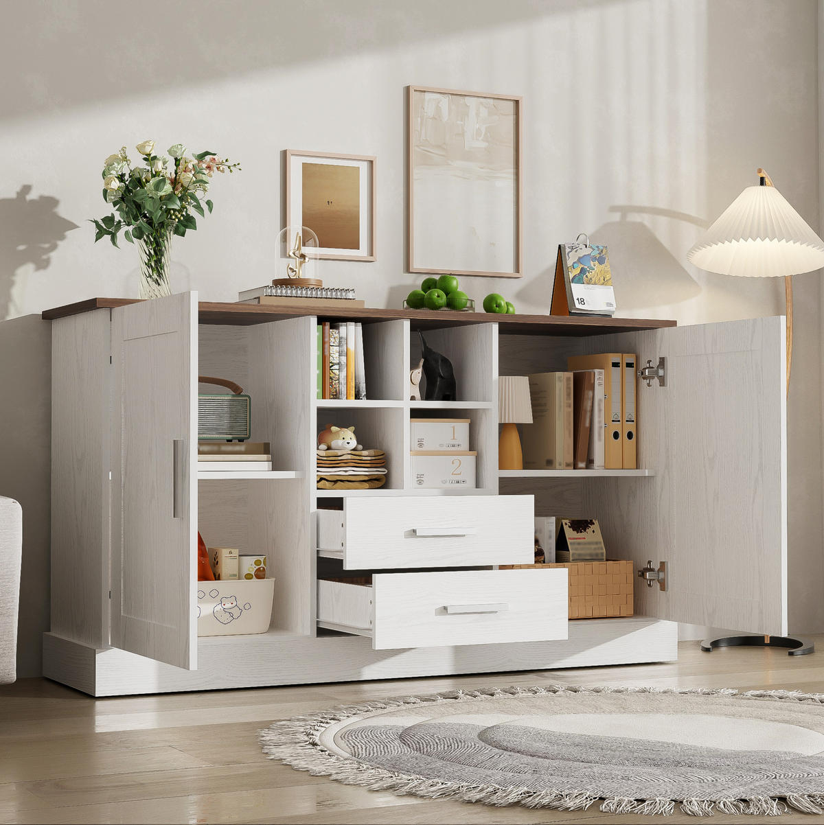 SIDEBOARD 140/40/79,5 cm aus Spanplatte mit Sanftschluss-Scharnieren Weiß/Braun - Braun, Holzwerkstoff (140/79.5/40cm) - Modenvie