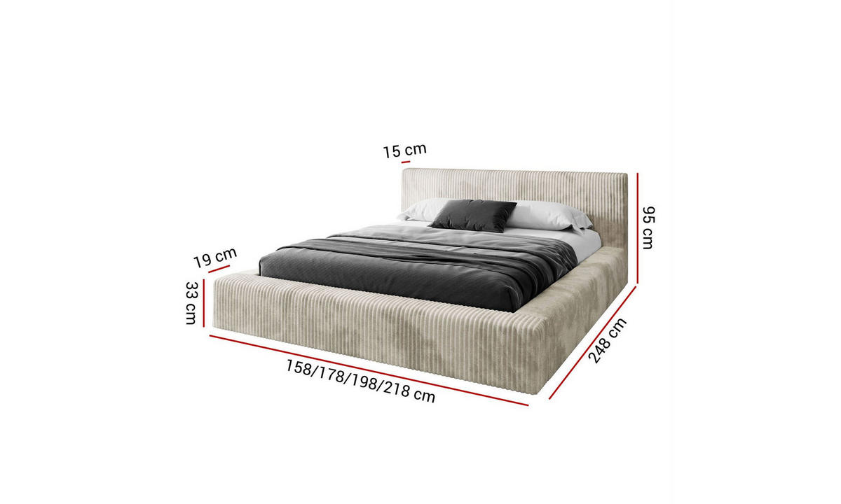 POLSTERBETT TILIA LUX 160x200 cm Tilia 03, 34 Holzlatten, Kopfteil 95 cm - Creme, Textil (160/200cm) - Lookway
