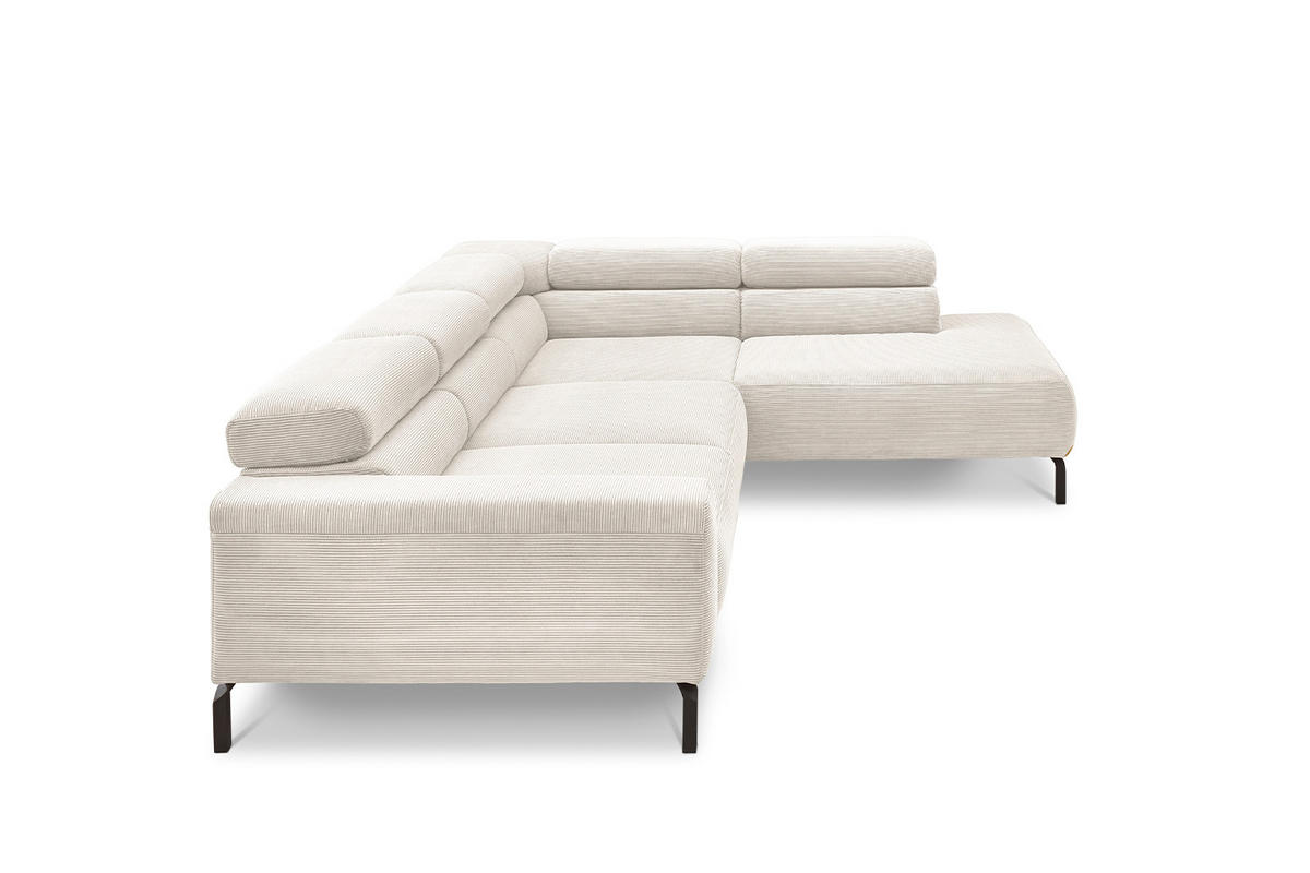 ECKSOFA MIT MOTORISCHEM SITZVORZUG DELIA Weiß Cord - Schwarz/Weiß, Textil/Metall (276/219cm) - KAWOLA