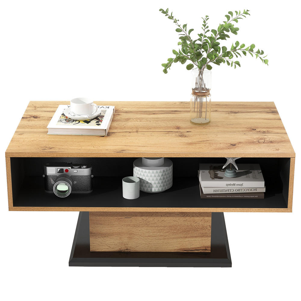 COUCHTISCH Holzmaserung Grifflose Schublade Doppelseitig Stauraum Büro - Braun, Holz (113.5/70/13cm) - FLIEKS
