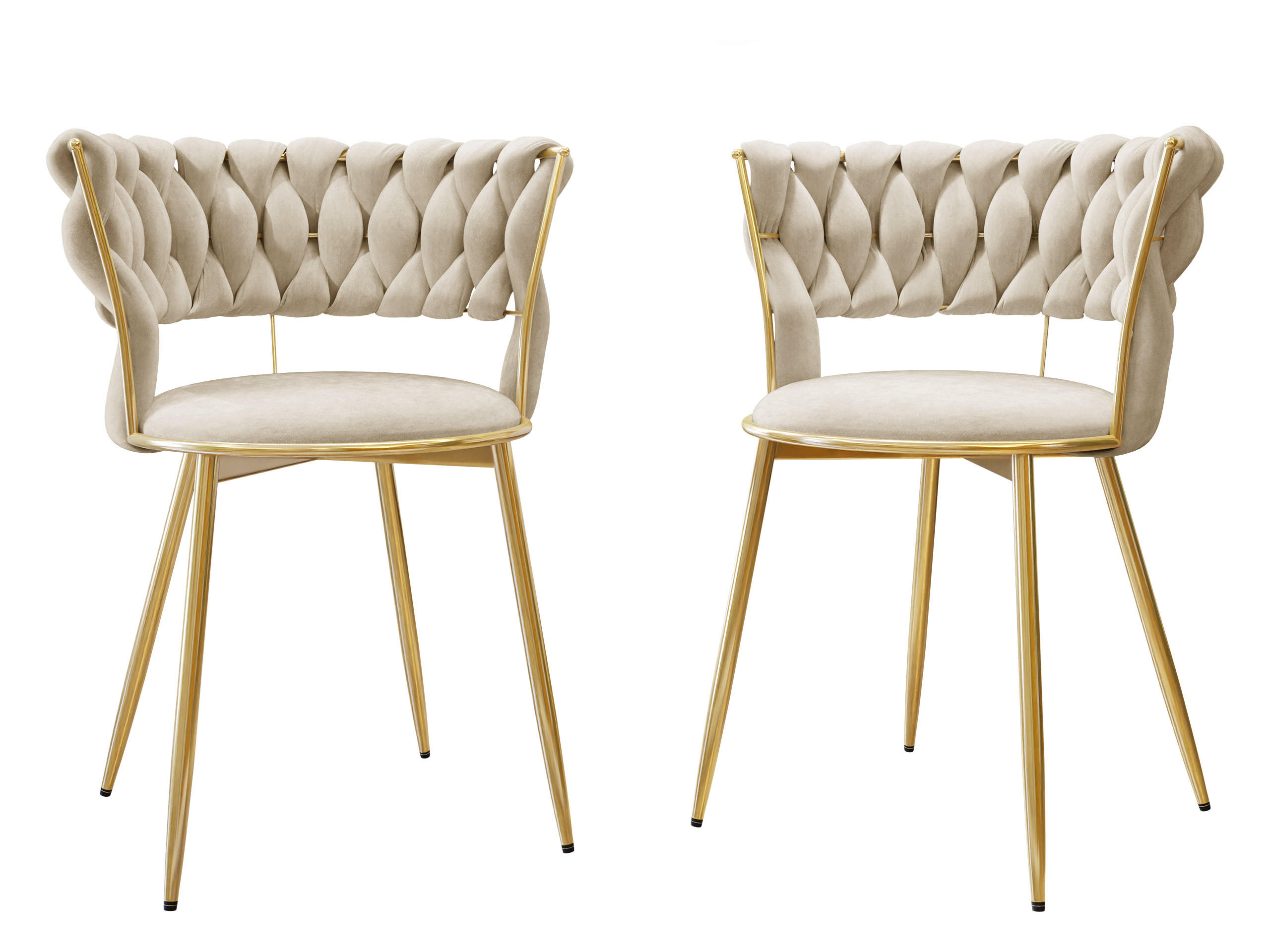 STUHL 2er-Set Muz DC-1141 (2 Stück in Samt) - Beige/Goldfarben, Textil/Metall (57/74/52cm) - MIRJAN24