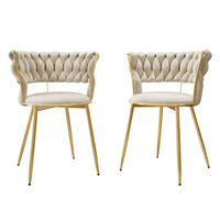 STUHL 2er-Set Muz DC-1141 (2 Stück in Samt) - Beige/Goldfarben, Textil/Metall (57/74/52cm) - MIRJAN24