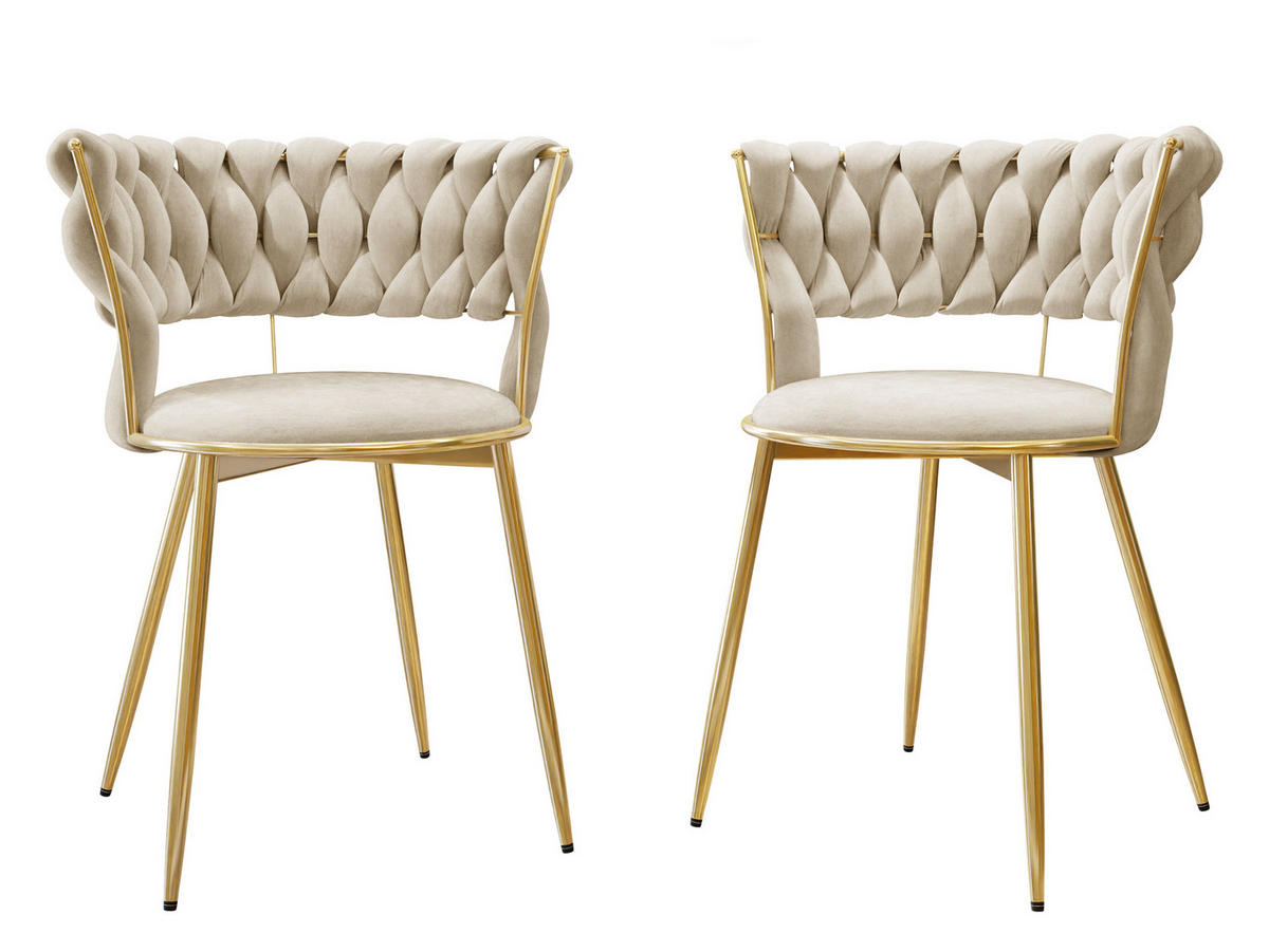 STUHL 2er-Set Muz DC-1141 (2 Stück in Samt) - Beige/Goldfarben, Textil/Metall (57/74/52cm) - MIRJAN24
