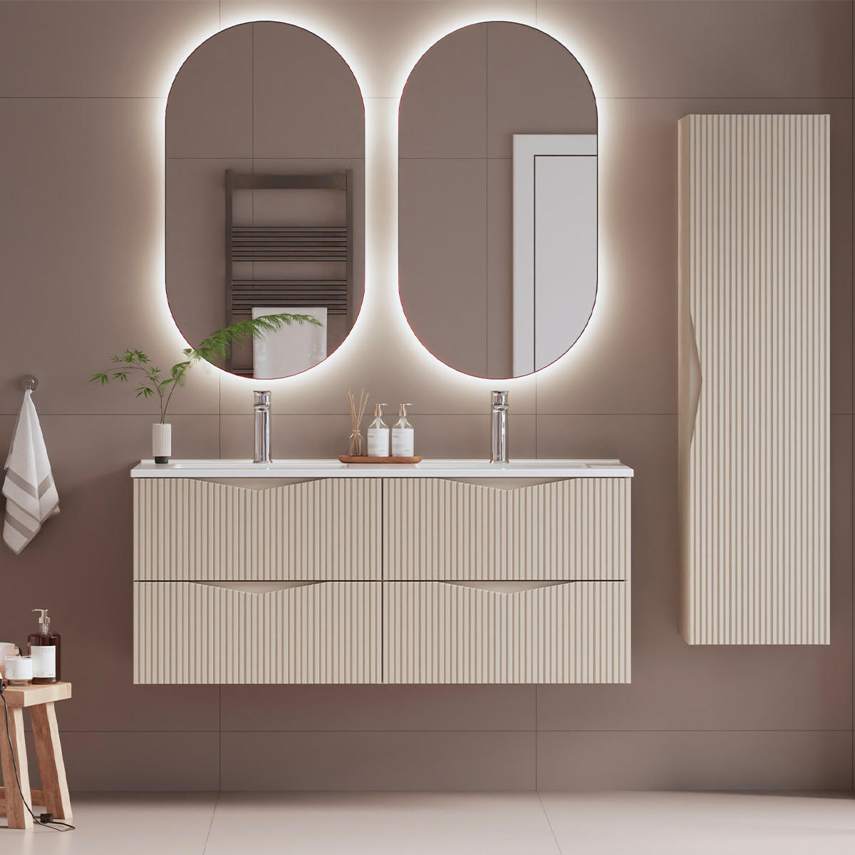 BADMÖBEL 120cm Tao 2er-Set Kaschmir - Beige, Holzwerkstoff (120/50/45.8cm) - Petits-meubles