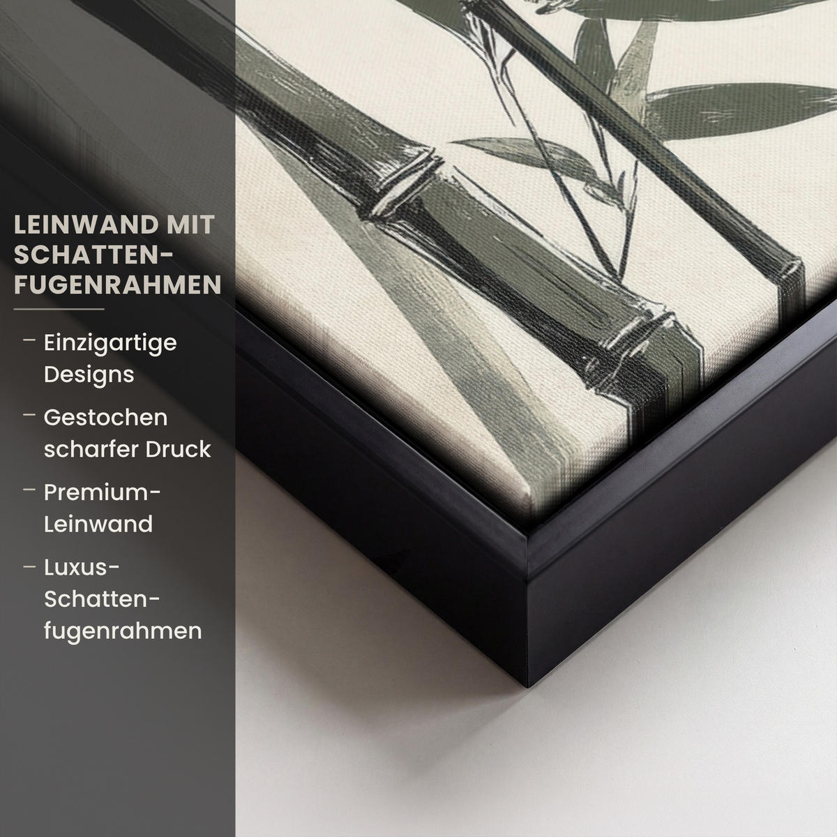 LEINWAND Bilder mit Rahmen - Japandi - Bambus - Beige - 50x70 - Eukalyptusholzfarben, Textil (50/70cm) - MuchoWow