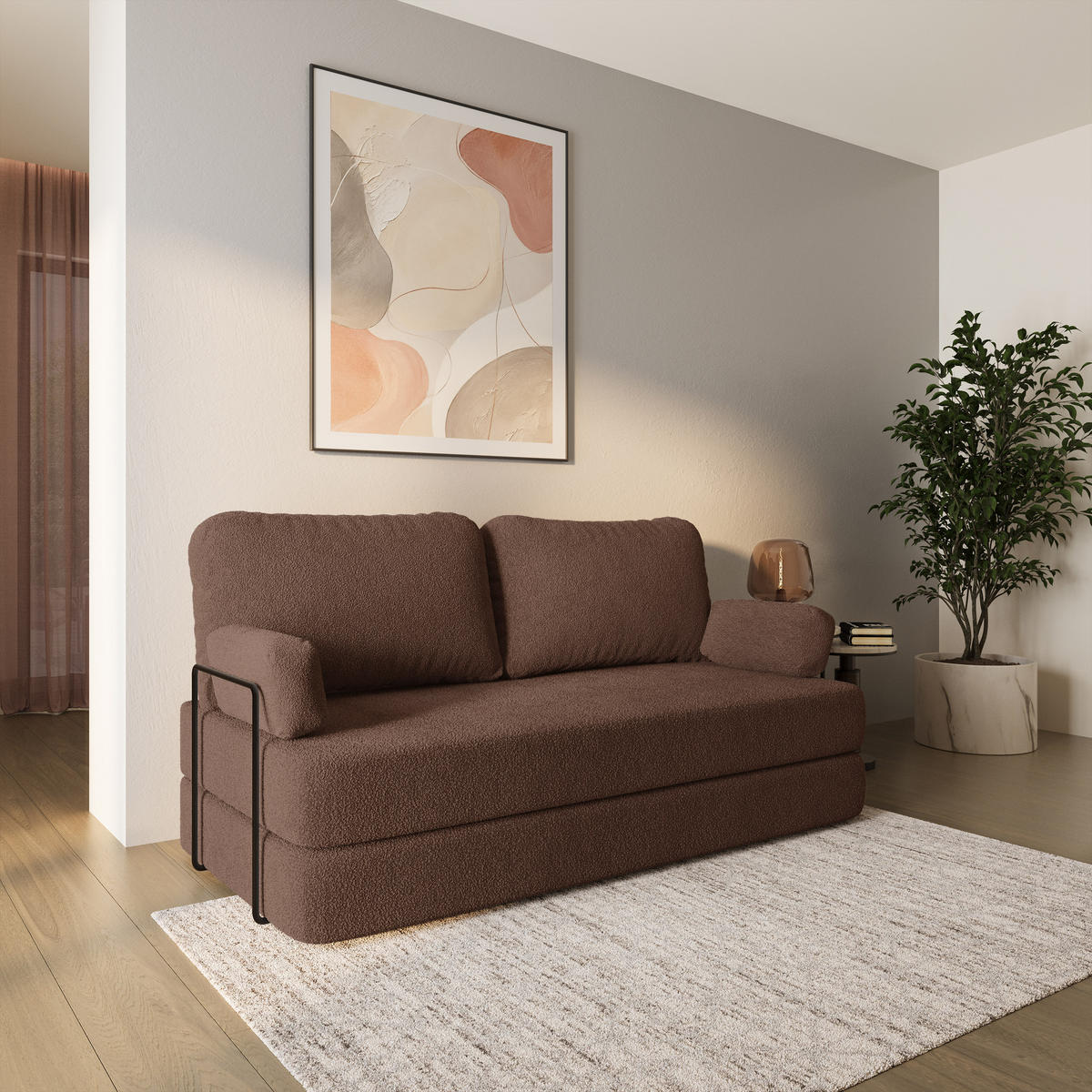 BETTSOFA NIKSI aus Schaumstoff Bucle-Stoff Braun Schlaffunktion - Braun, Textil (170/86/80cm) - MASSENO