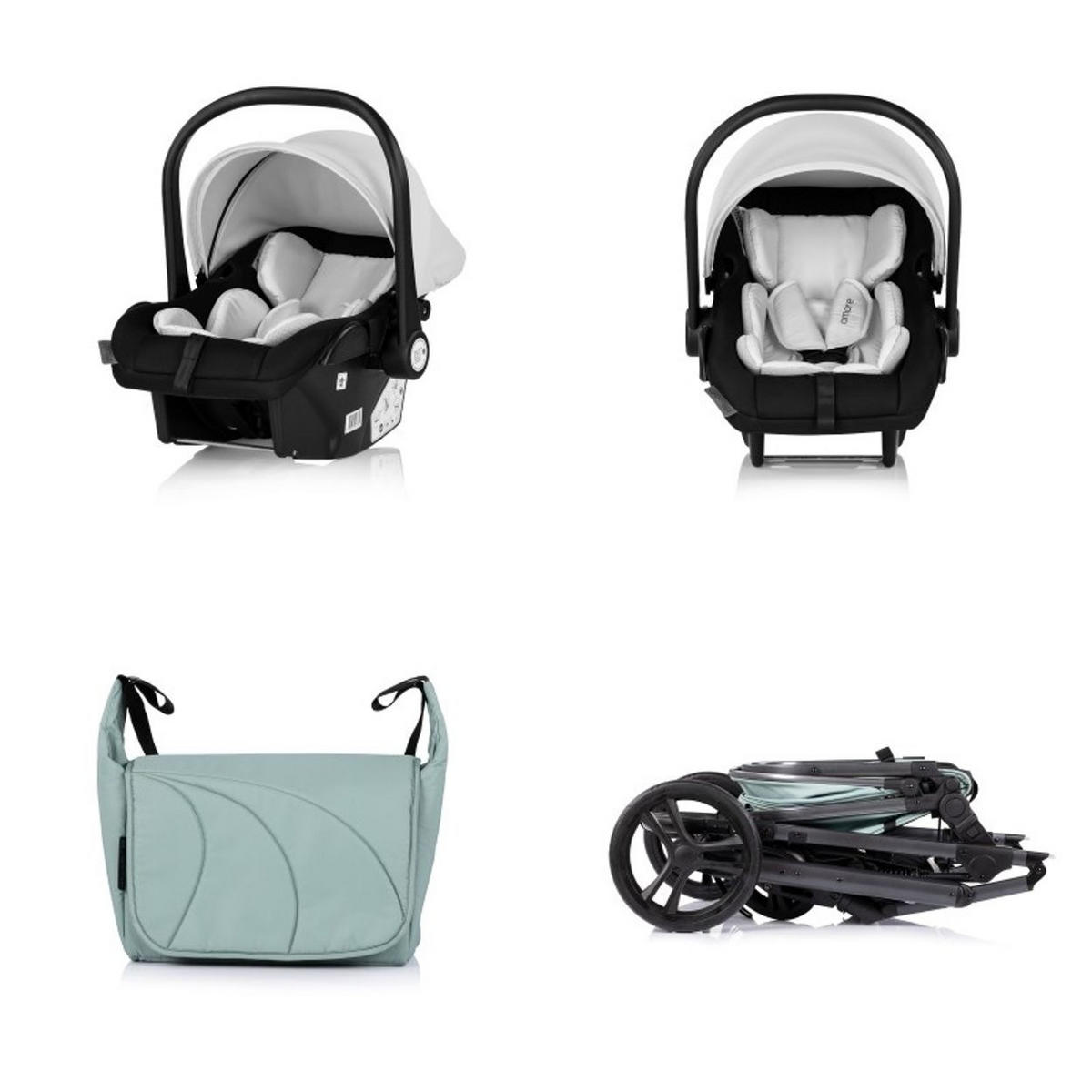 KOMBIKINDERWAGEN Amore 3 in 1 türkis Babyschale Adapter Wickeltasche Fußabdeckung - Türkis, Metall (95/63/105cm) - Chipolino