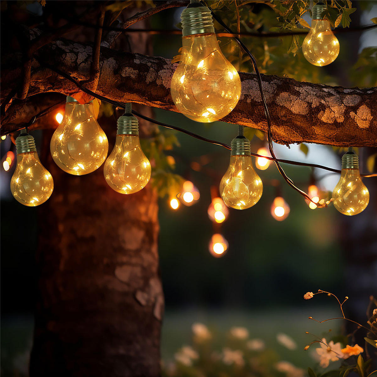 LED AUSSENLEUCHTE Solar Lichterkette Braun Hanfseil - Braun, Kunststoff (570/6/10.6cm) - Globo Lighting