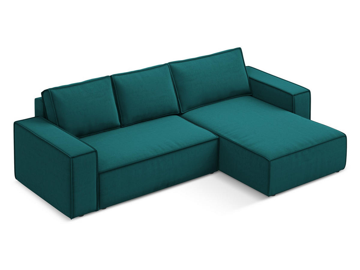 ECKSOFA mit Schlaffunktion Samt Stoff Blau - Blau/Petrol, Kunststoff/Textil (258/160cm) - Makamii