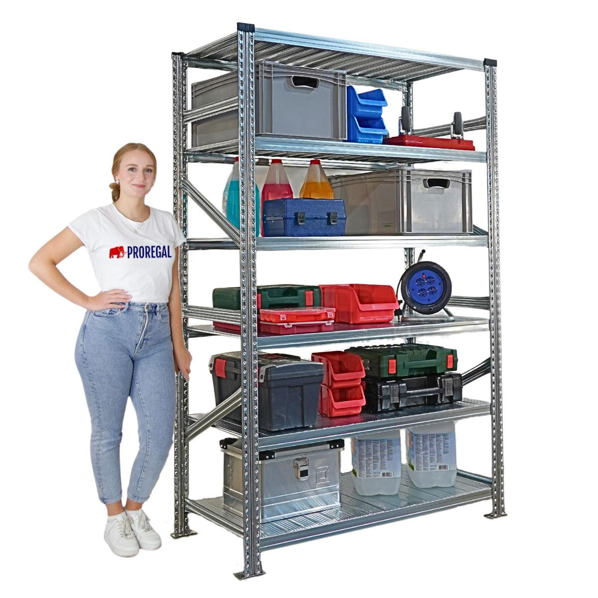 FACHBODENREGAL Proximo 210x120x60cm 6 Ebenen Beidseitig nutzbar Verzinkt - Silberfarben, Metall (120/210/60cm) - PROREGAL
