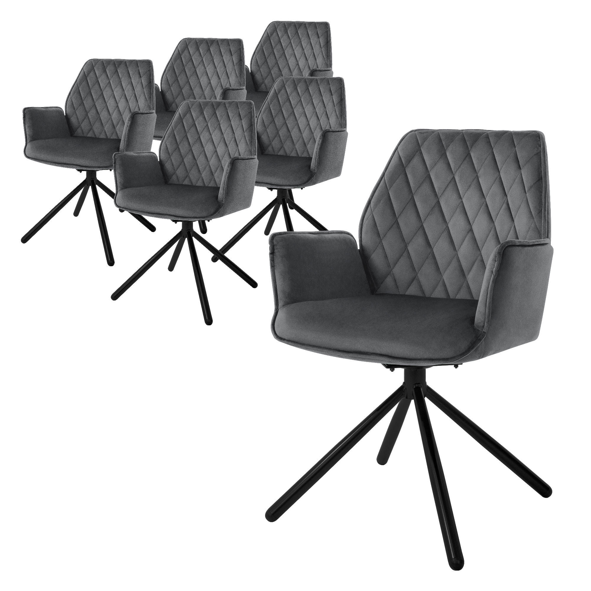 DREHSTUHL Samt Anthrazit 6er Set - Anthrazit, Metall (63/90/57cm) - ML-DESIGN