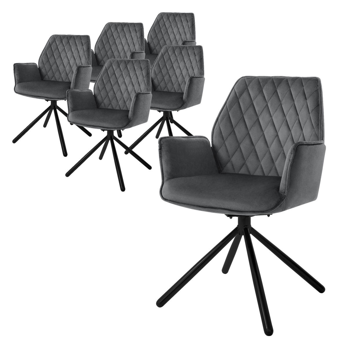 DREHSTUHL Samt Anthrazit 6er Set - Anthrazit, Metall (63/90/57cm) - ML-DESIGN