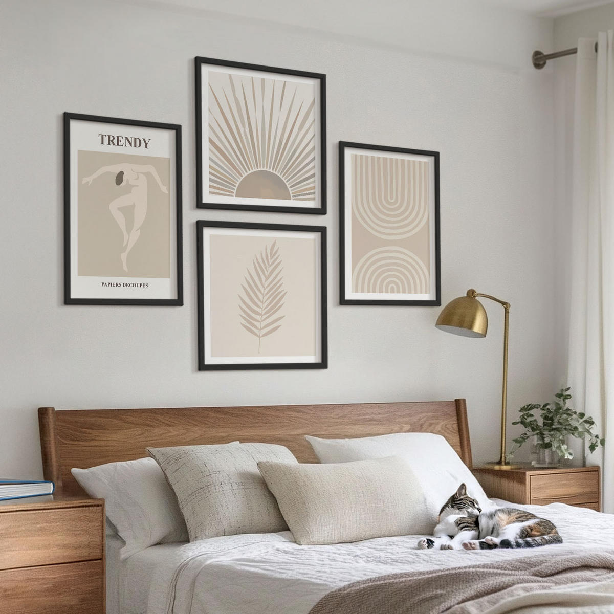 BILDER SET 4er Set - 50x50 cm & 40x60 cm Schwarzer Rahmen - Abstrakte Poster im Boho-Stil in Pastellfarben - Schwarz, Kunststoff (50/50cm) - TULUP