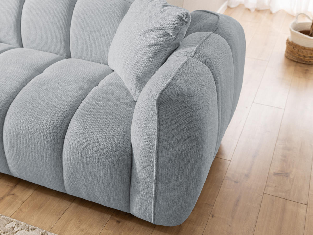 3-SITZER SOFA Nubira in tief gesteppter Bubble-Optik aus weichem Grau Strukturstoff im modernen Design - Schwarz/Grau, Holz/Kunststoff (228/69/89cm) - S-Style Möbel