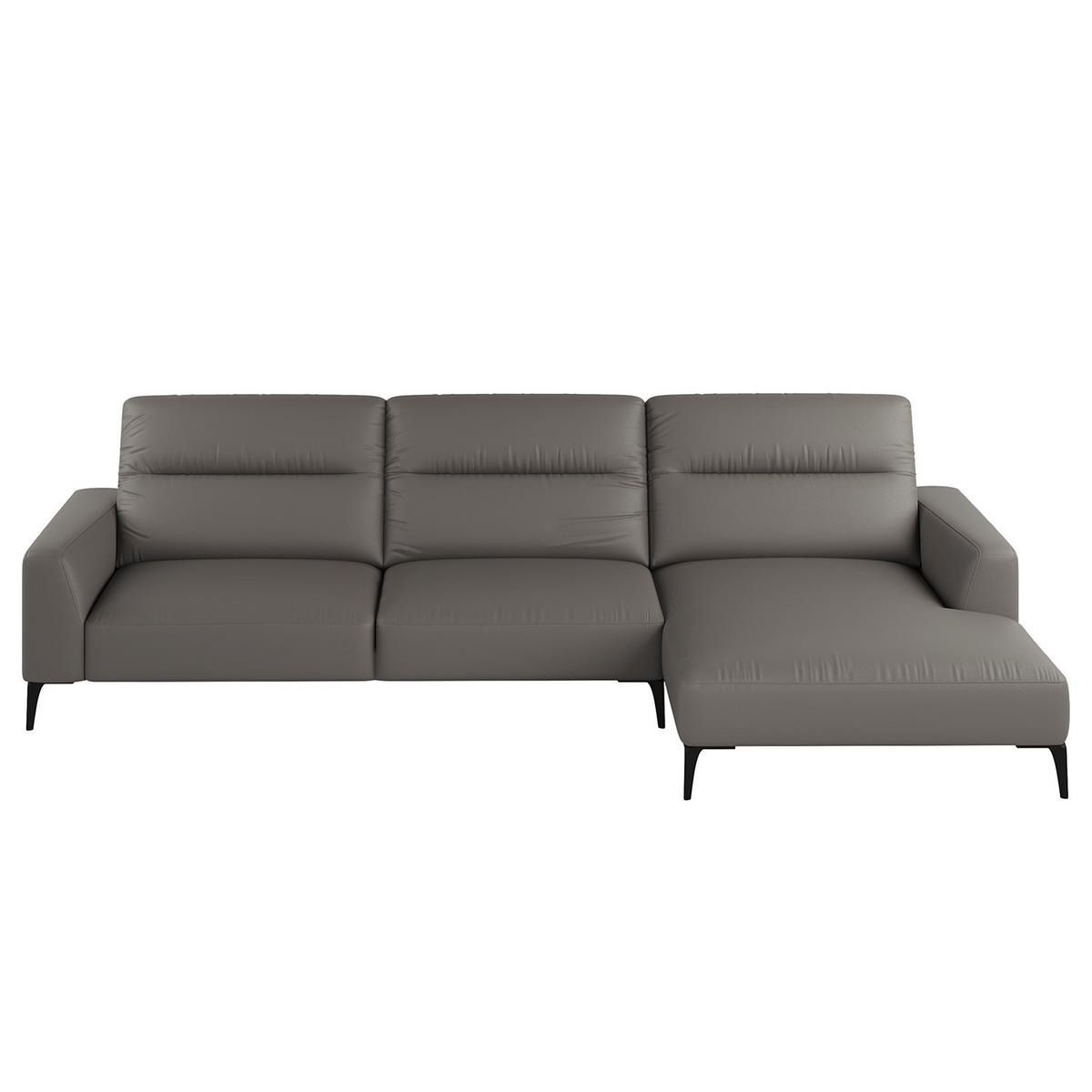 ECKSOFA mit Longchair - Schwarz/Grau, Leder/Metall (328/180cm) - home24