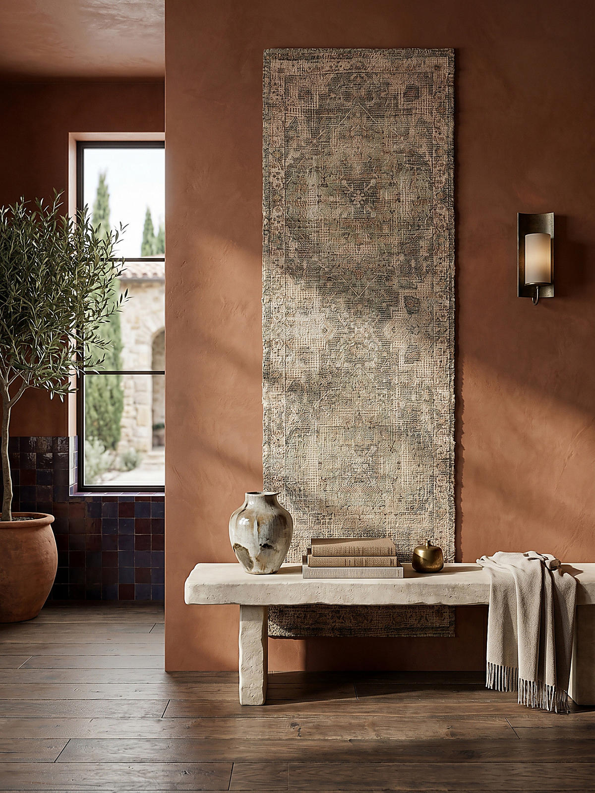 JUTETEPPICH DEEPE, klassisch im Vintage-Stil, Braun-Grün, 60 x 230 cm - Braun, Textil (230/60cm) - KADIMA DESIGN