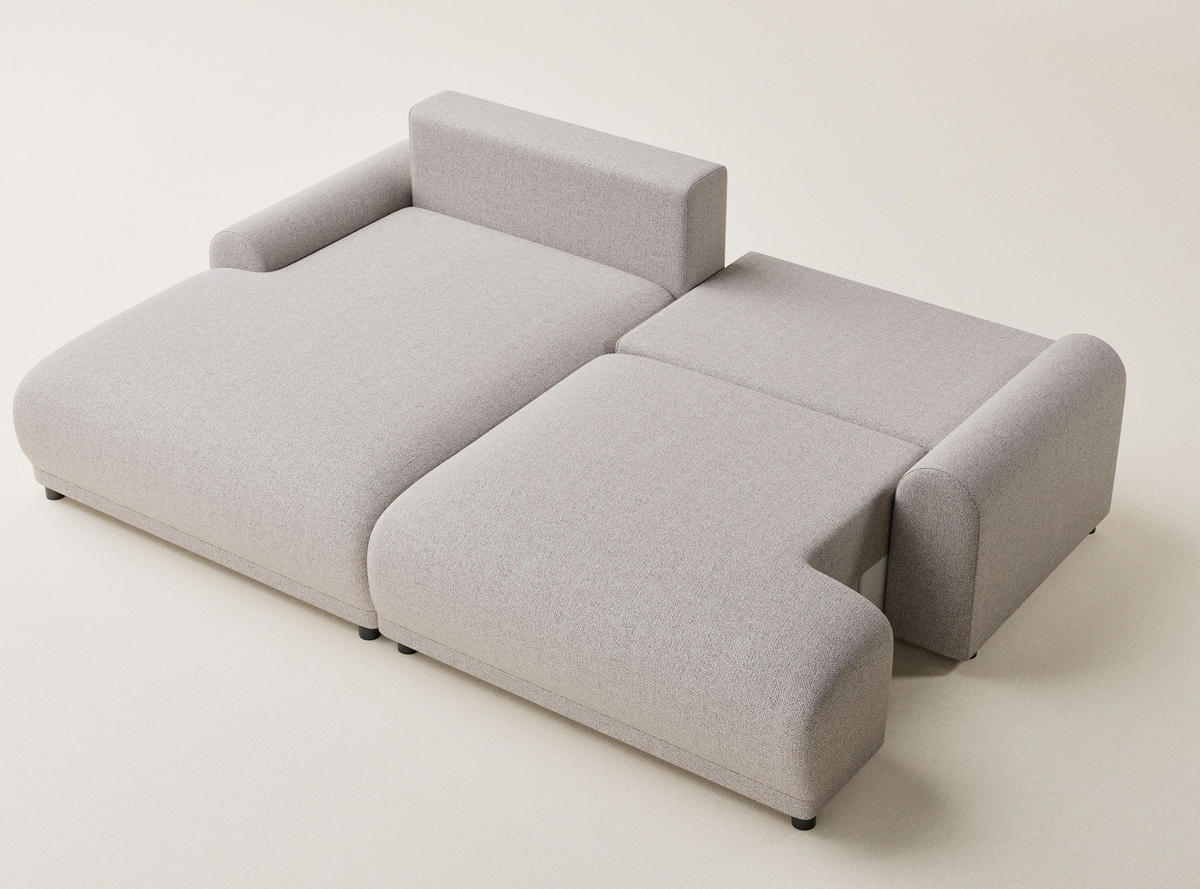 ECKSOFA MIT SCHLAFFUNKTION Tallin Beige Webstoff - Links Seite - Beige/Schwarz, Holz/Holzwerkstoff (145/240cm) - Maison de Reve