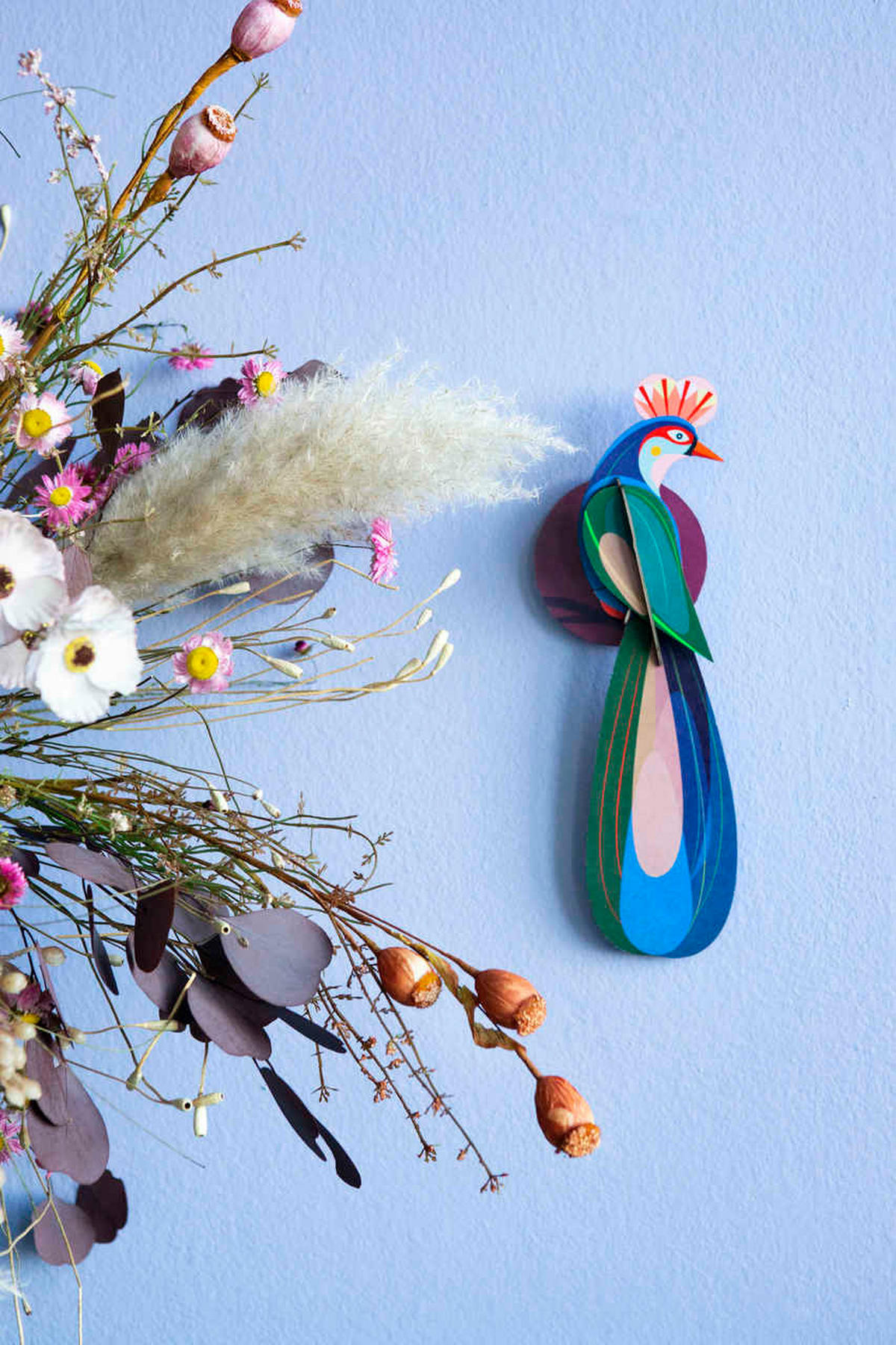 WANDDEKO Pfauenstolz 16/7 cm - Blau/Grün, Wellpappe (16/7/39cm) - KUNSTLOFT