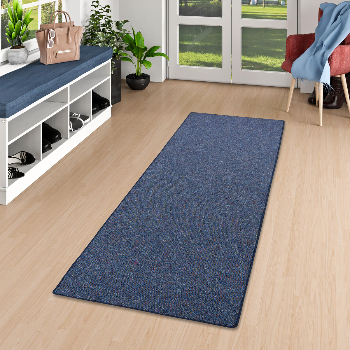 LÄUFER TEPPICH SCHLINGEN TEPPICH ALMA MELIERT - Blau, Textil (100/400cm) - Snapstyle