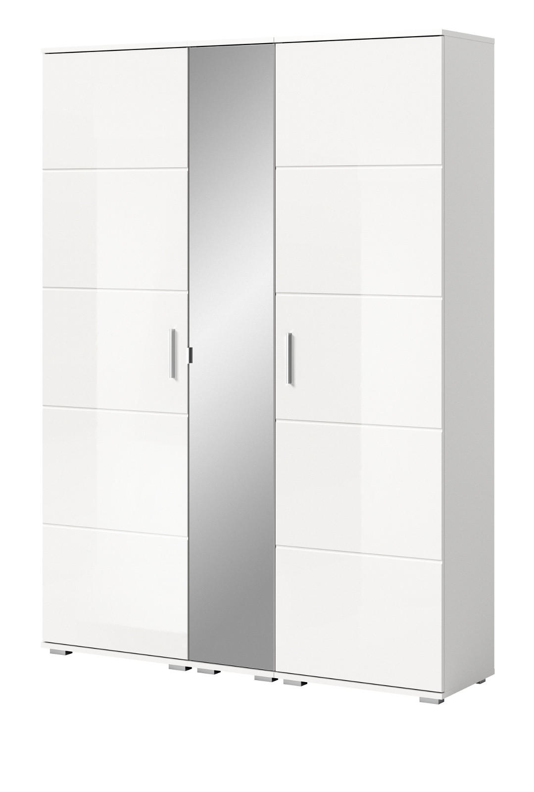 GARDEROBE Set weiß Hochglanz 3-teilig 140 cm, Kombination mit 12 Fächern - Weiß Hochglanz/Silberfarben, Glas/Holzwerkstoff (140/191/37cm) - Inn.Furn