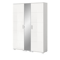 GARDEROBE Set weiß Hochglanz 3-teilig 140 cm, Kombination mit 12 Fächern - Weiß Hochglanz/Silberfarben, Glas/Holzwerkstoff (140/191/37cm) - Inn.Furn