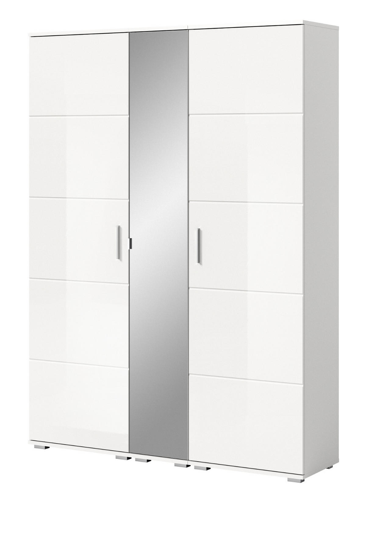 GARDEROBE Set weiß Hochglanz 3-teilig 140 cm, Kombination mit 12 Fächern - Weiß Hochglanz/Silberfarben, Glas/Holzwerkstoff (140/191/37cm) - Inn.Furn