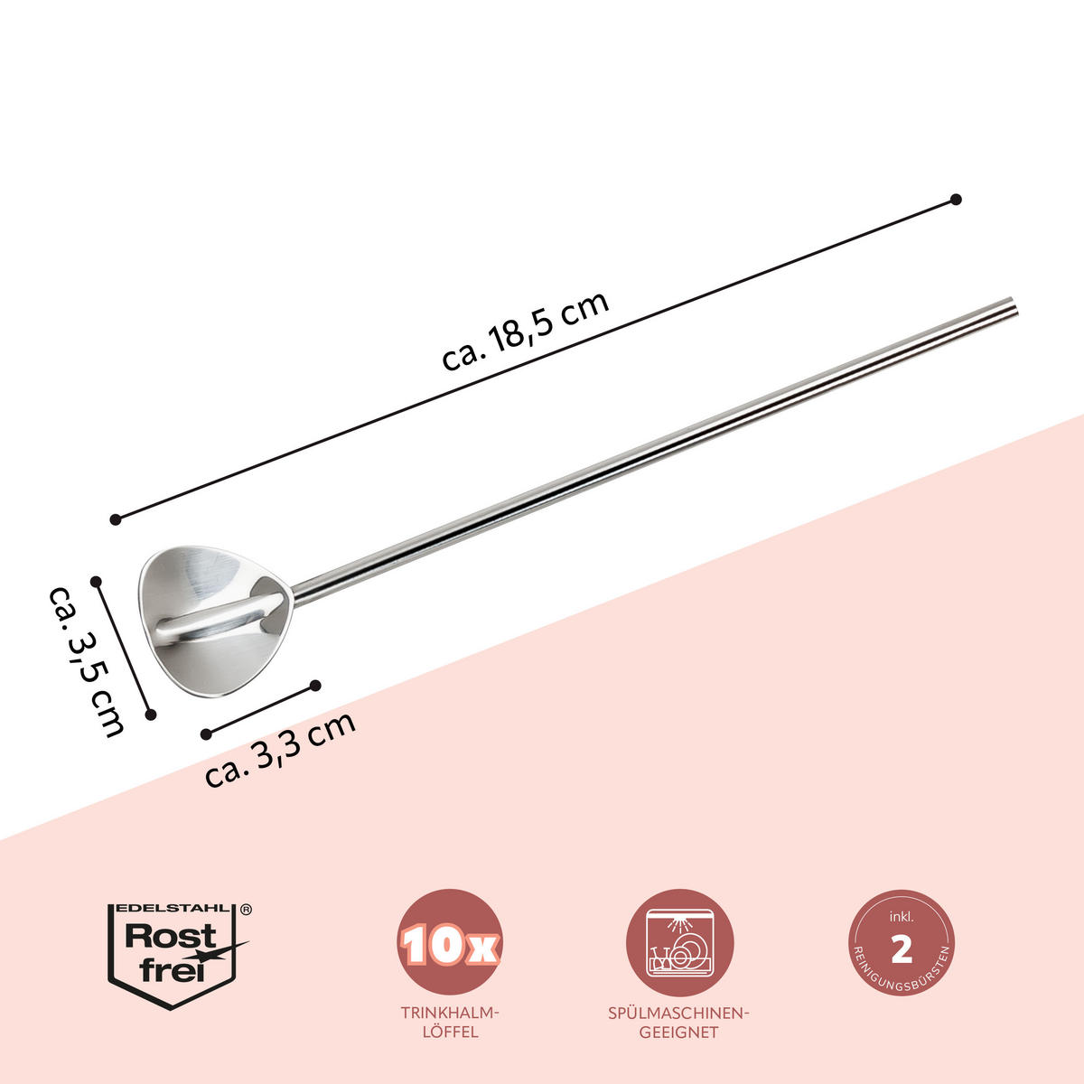 TRINKHALM-LÖFFEL 12er-Set, silber, Edelstahl - Edelstahlfarben, Metall (0.4/18.5cm) - bremermann