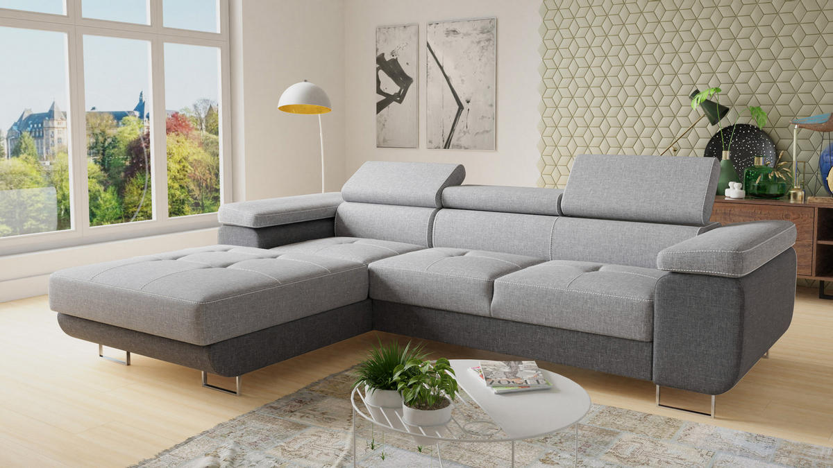 ECKSOFA Divo, Seite: Links - Hellgrau/Grau, Holz/Textil (282/204cm) - Sofnet
