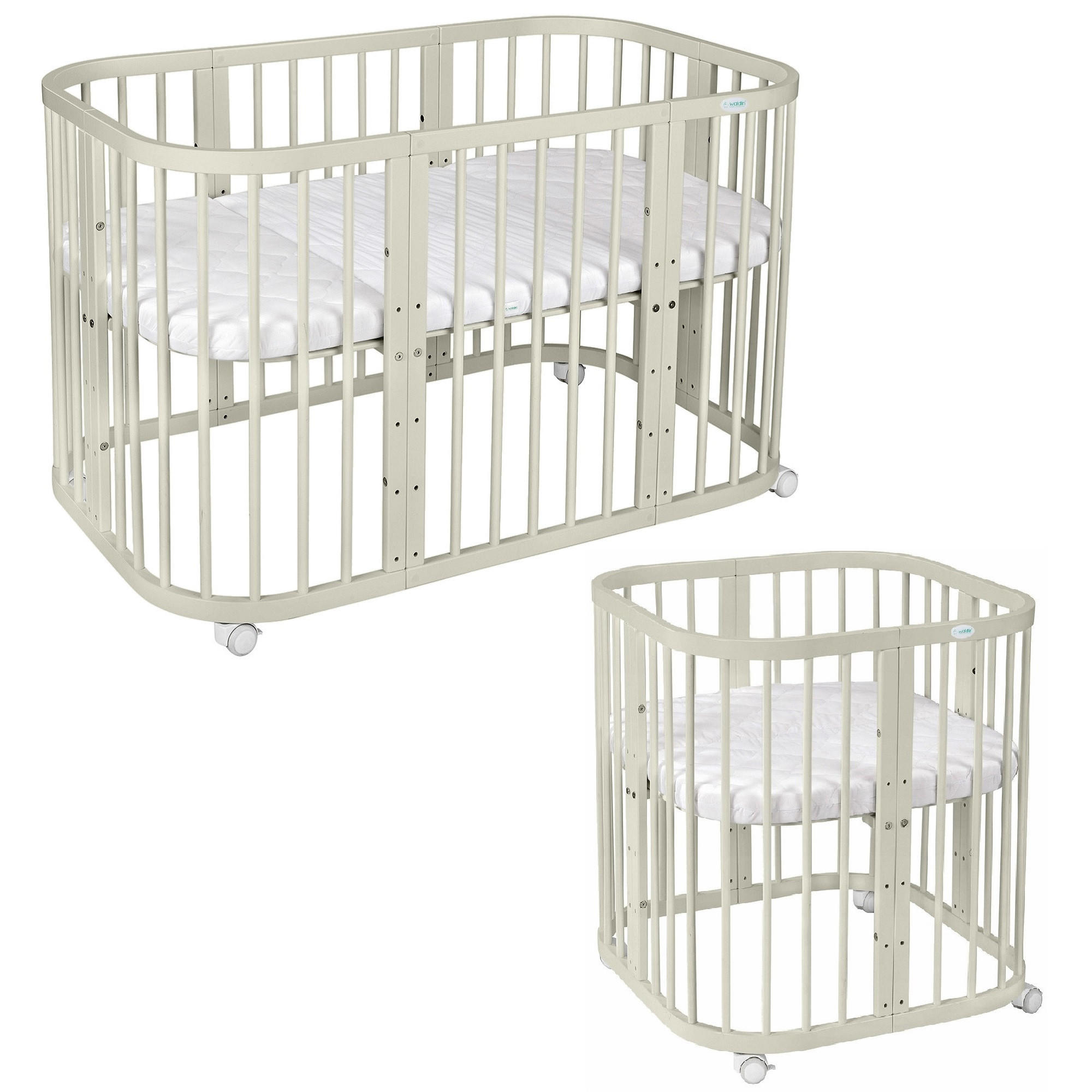 BABYBETT OLIVE, 7in1 mit Matratze - Olivgrün, Holz (73/123cm) - waldin