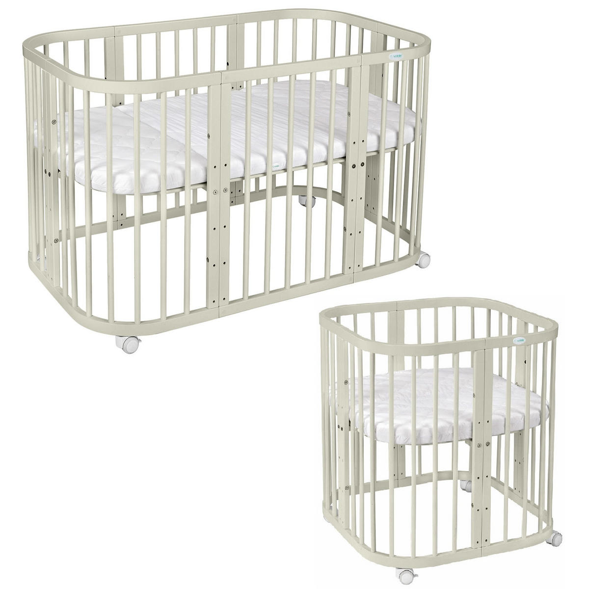 BABYBETT OLIVE, 7in1 mit Matratze - Olivgrün, Holz (73/123cm) - waldin