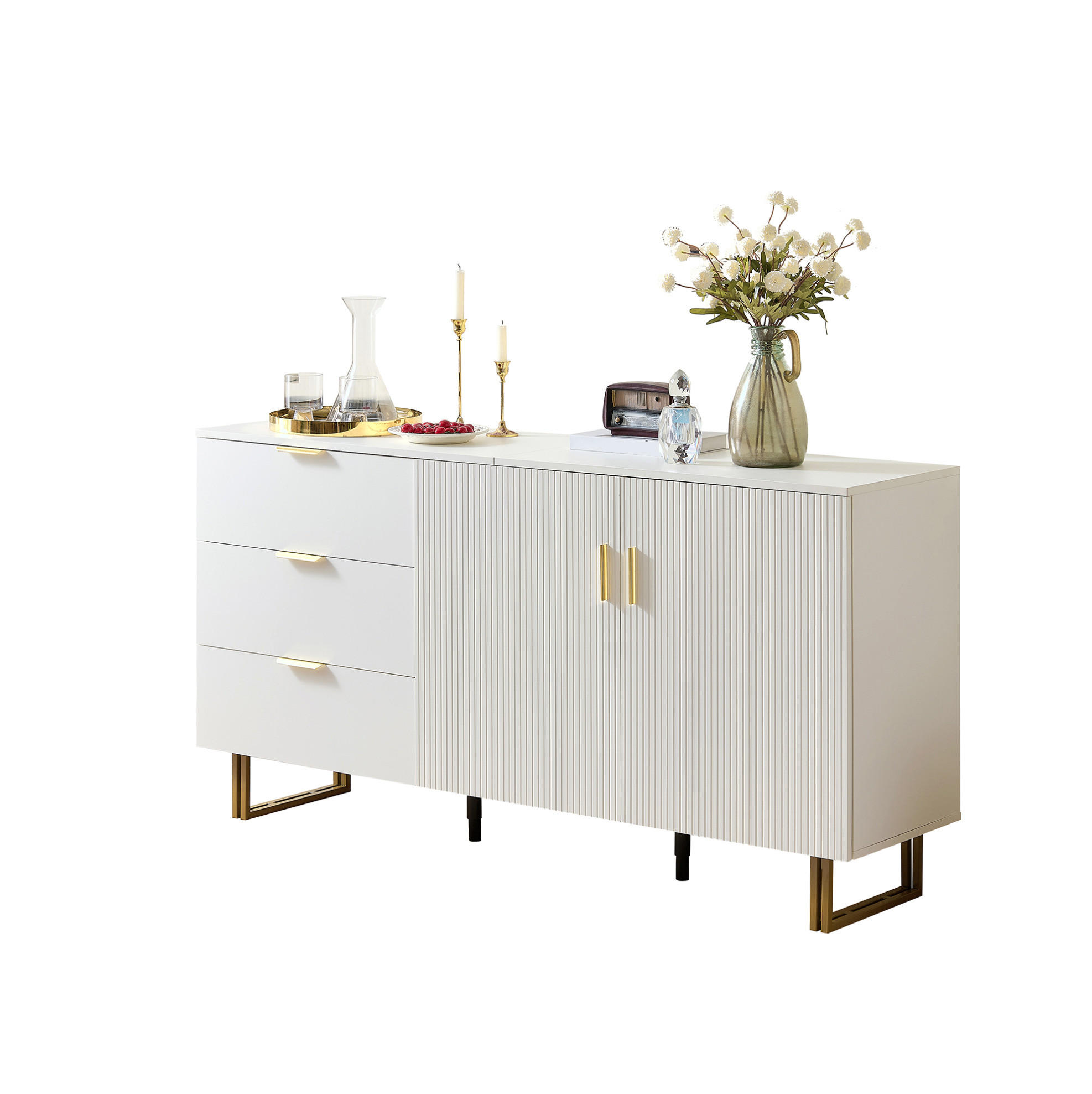 SIDEBOARD 160/40/81,5 cm Weiß aus MDF mit 3 Schubladen und 2 Türen - Weiß, Holzwerkstoff (40/81.5/160cm) - OKWISH