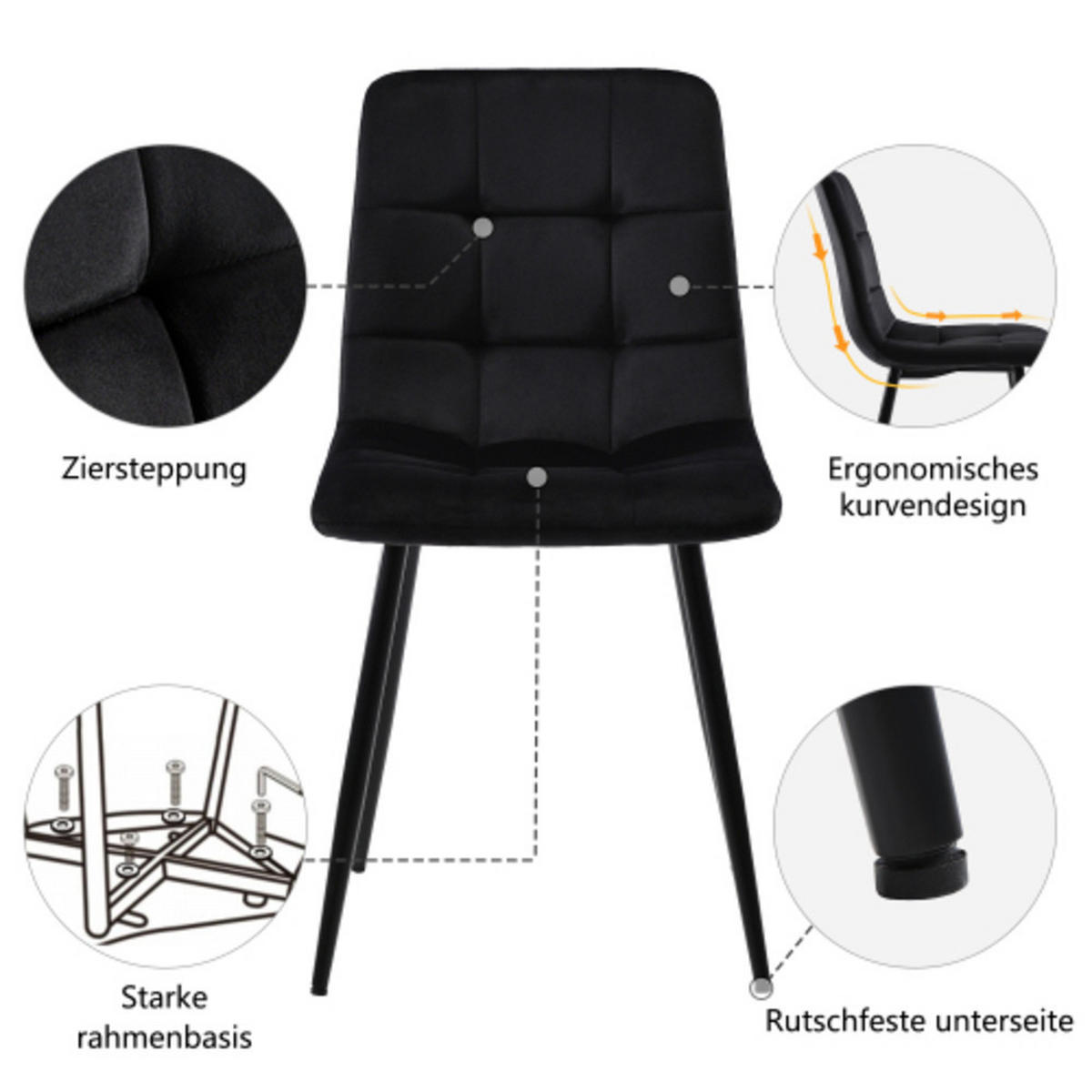 ESSZIMMER-SET 5-tlg mit ausziehbarem Klapptisch 140-180x80 cm und weißer Spanplatte, inklusive 4 gepolsterten Stühlen, weiß-schwarz - Schwarz, Holzwerkstoff (80/75/180cm) - Luhomfu