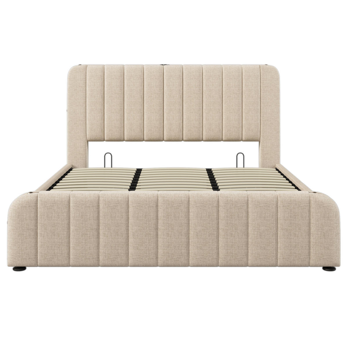 POLSTERBETT aus Leinen 180x200 cm Beige mit hydraulischem Bettkasten, USB- und USB-C-Anschluss - Beige, Textil (180/200cm) - IVMEU