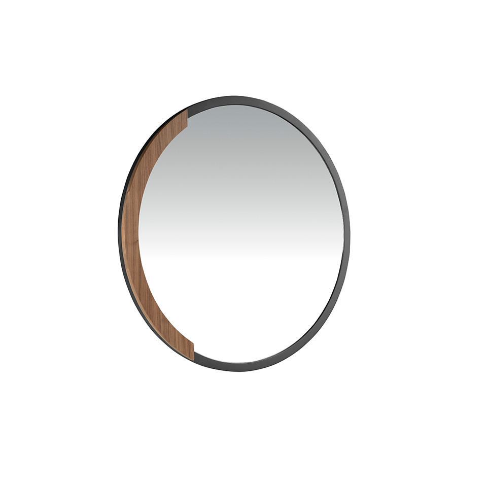 WANDSPIEGEL Rund Walnuss Schwarz 80/80/4 cm - Walnussfarben/Schwarz, Metall (80/4/80cm) - ANGEL CERDA