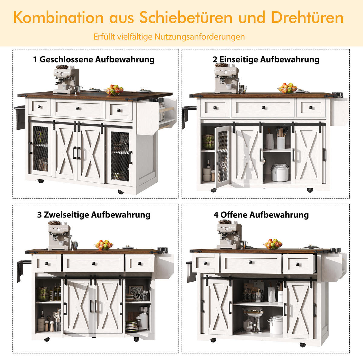 KÜCHENINSEL Küchenwagen Ausziehbare Arbeitsplatte Weiß - Weiß, Holzwerkstoff (120.2/91.5/45.3cm) - FLIEKS
