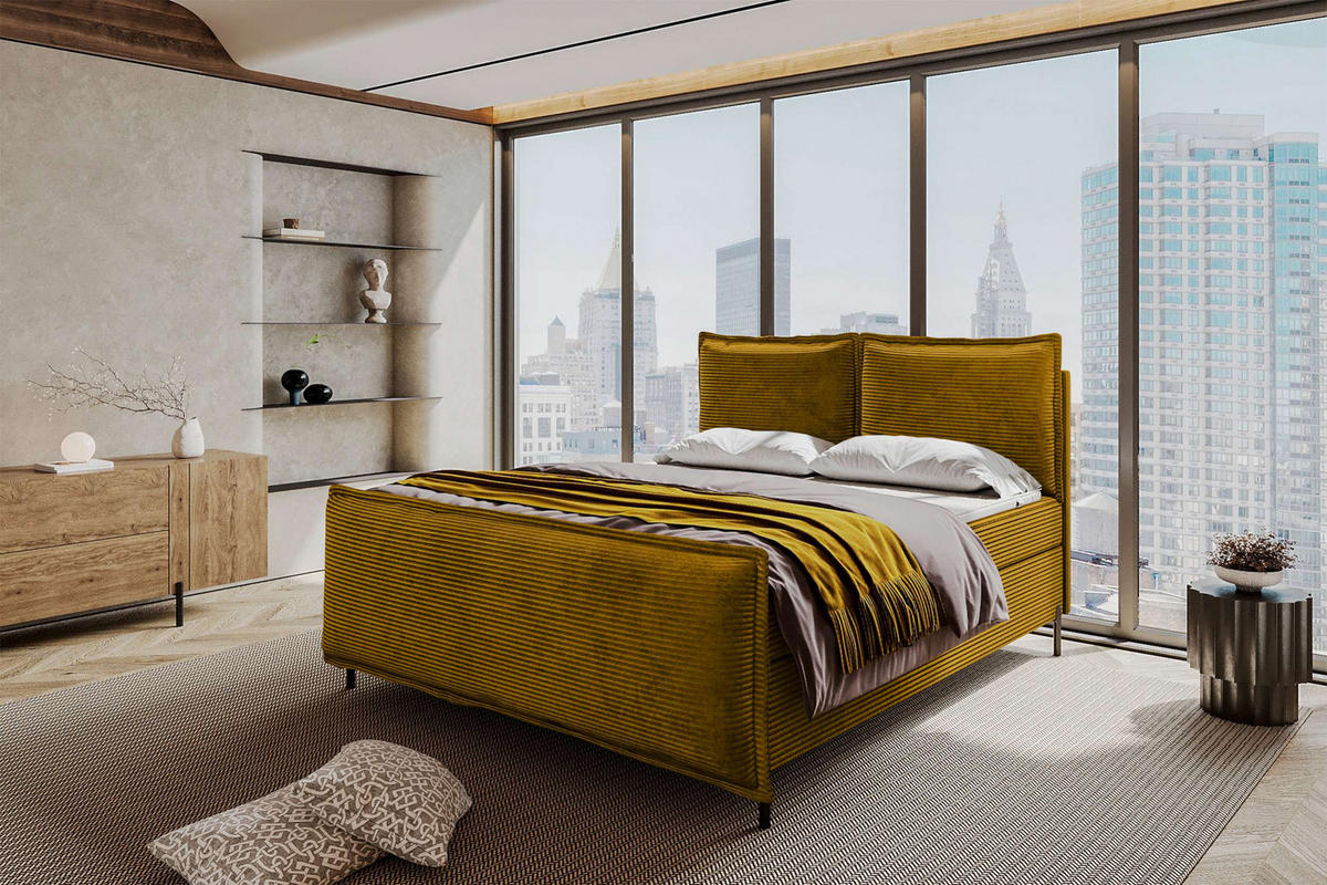 BOXSPRINGBETT VERO PLUS Cordstoff Goldfarben 160/200 cm - Goldfarben/Schwarz, Holzwerkstoff/Textil (160/200cm) - 99rooms