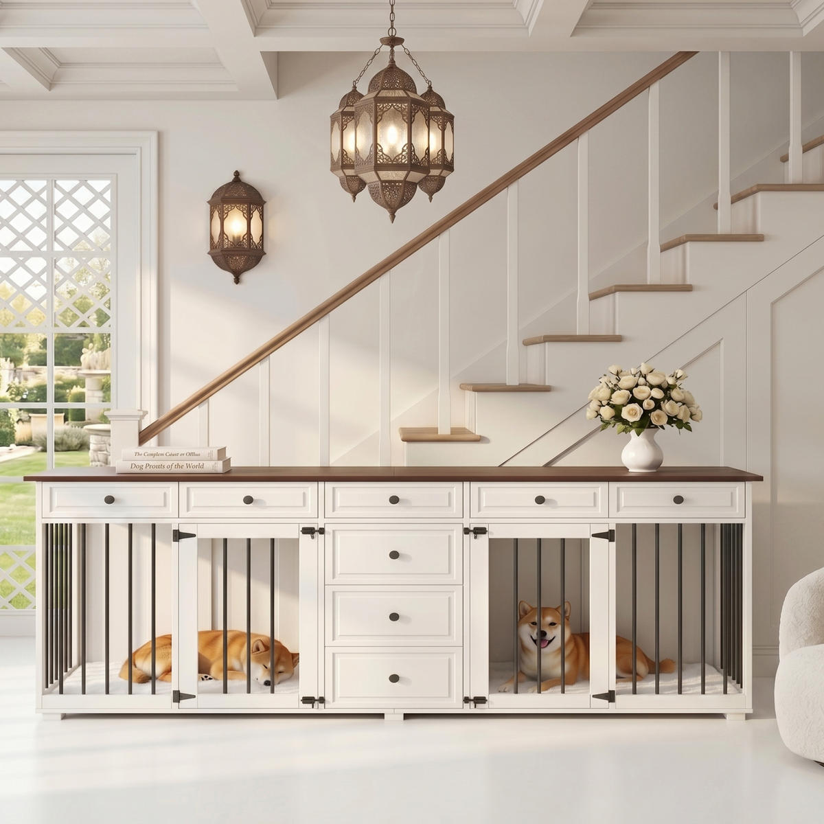SIDEBOARD Weiß 200×60×85 cm aus MDF und Metall mit acht Schubladen und getrennten Staubereichen - Weiß, Holzwerkstoff (200/85/60cm) - Luhomfu